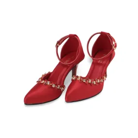 Women's Rhinestone Decor Closed Toe Ankle Strap Pointy High Heels