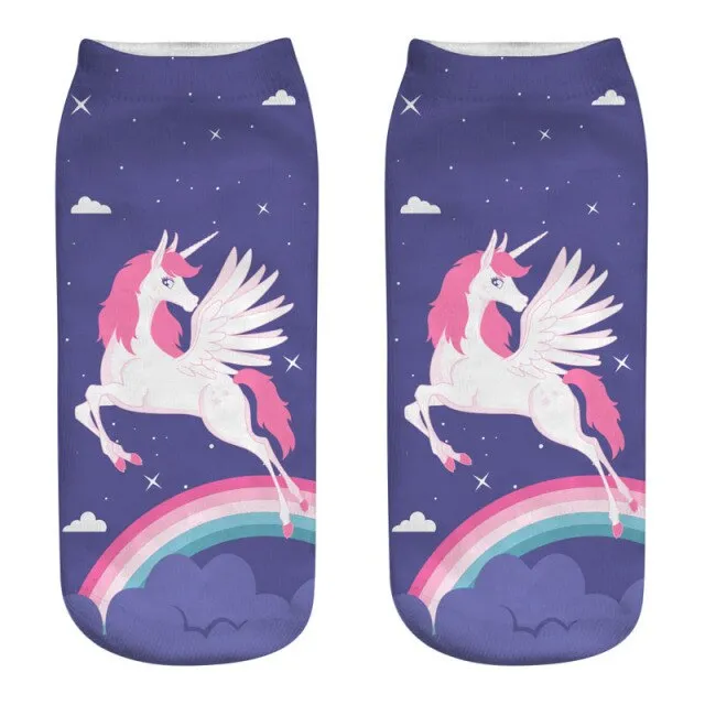 3D Cartoon Print Dancing Unicorn Harajuku Style Ankle-Length Cotton Socks