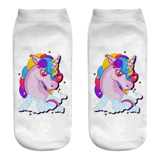 3D Cartoon Print Dancing Unicorn Harajuku Style Ankle-Length Cotton Socks