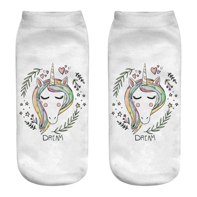 3D Cartoon Print Dancing Unicorn Harajuku Style Ankle-Length Cotton Socks