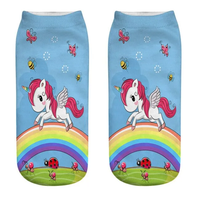 3D Cartoon Print Dancing Unicorn Harajuku Style Ankle-Length Cotton Socks