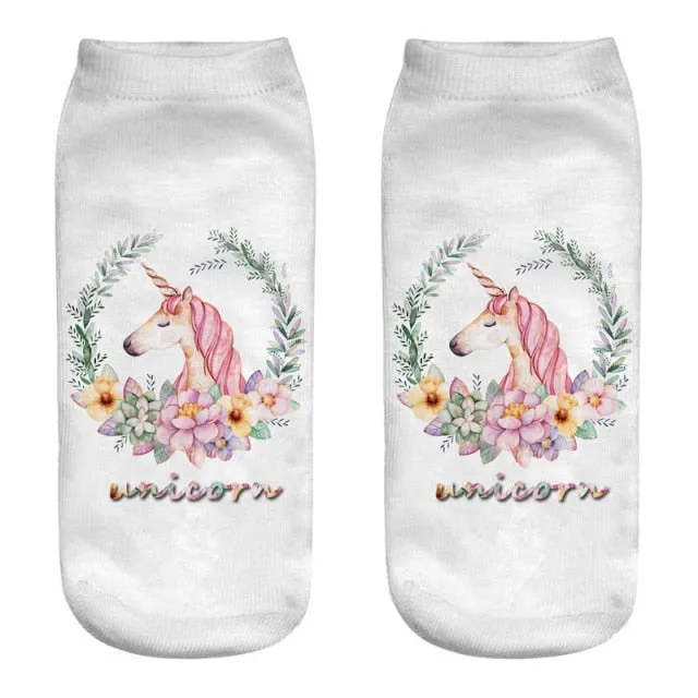 3D Cartoon Print Dancing Unicorn Harajuku Style Ankle-Length Cotton Socks