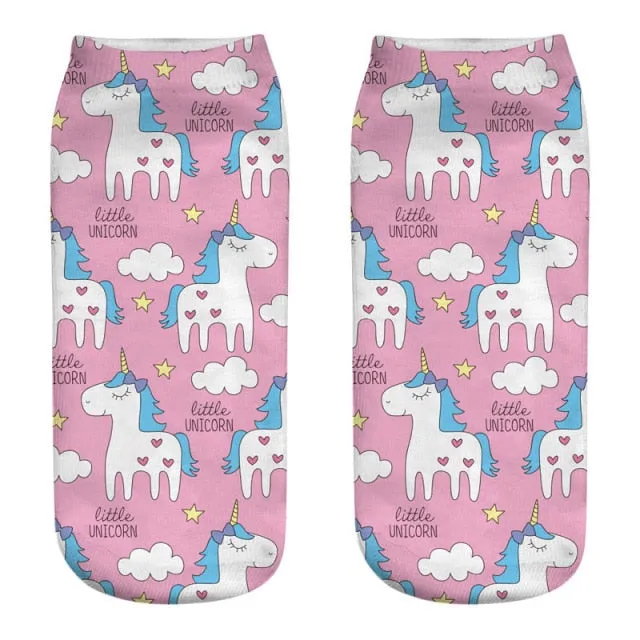 3D Cartoon Print Dancing Unicorn Harajuku Style Ankle-Length Cotton Socks