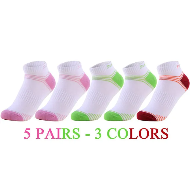 5 Pairs Lot Running Outdoor Travel Cotton Stripe Ankle Socks for Women