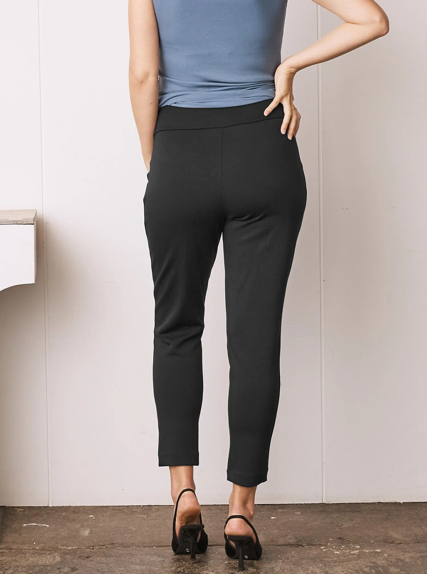 Alana Relaxed Ponti Maternity Black Work Pants - Ankle or Full Length