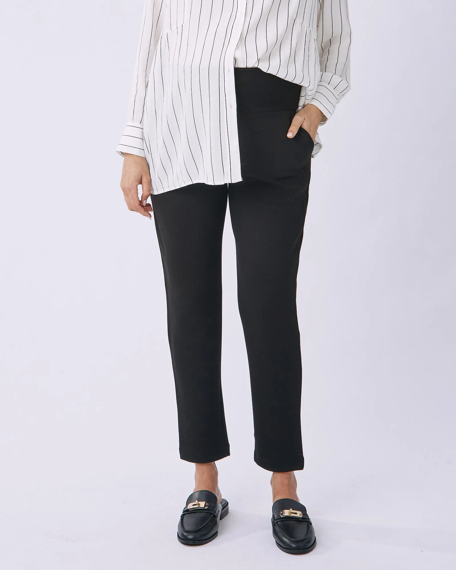 Alana Relaxed Ponti Maternity Black Work Pants - Ankle or Full Length