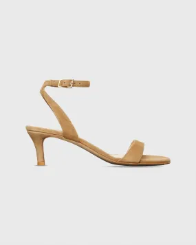 Ankle-Wrap Kitten Heel in Caramel Suede