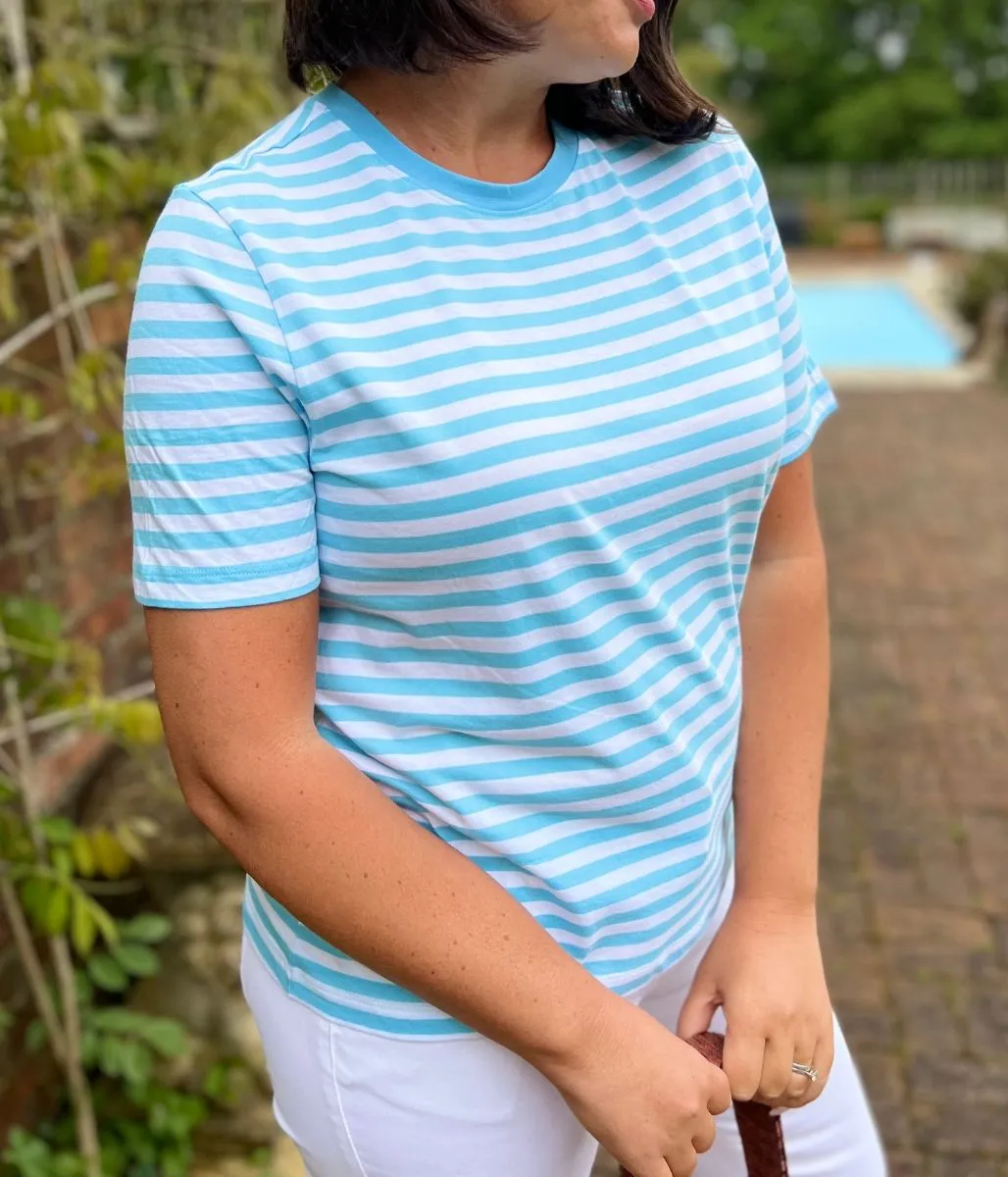 Aqua Striped Cotton Tee