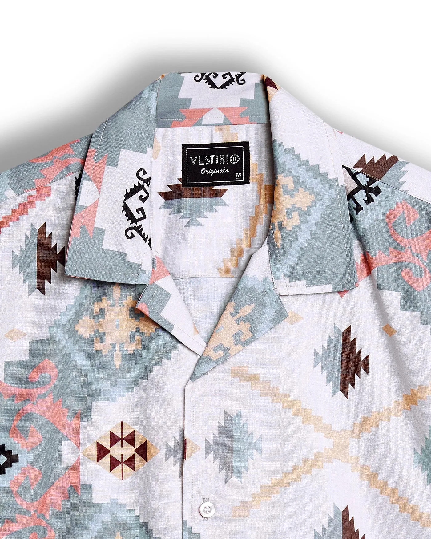 Basic Blue Geometric Printed Shirt For Men