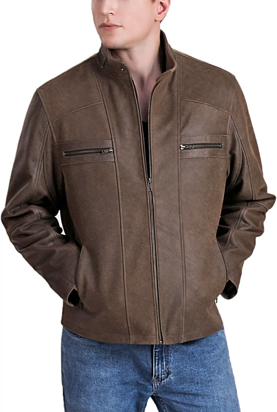 BGSD Men Ethan Distressed Cowhide Leather Motorcycle Jacket