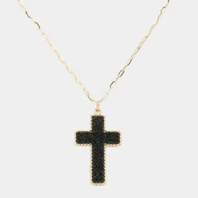 Black Druzy Cross Pendant Necklace for Women