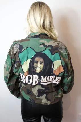 Bob Marley Distressed Cropped Camo Jacket