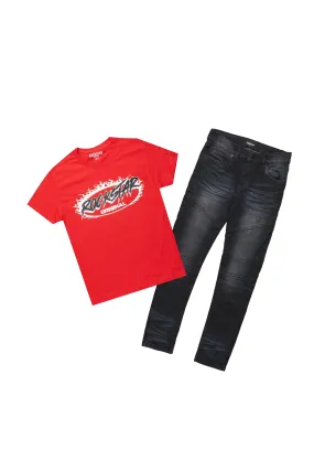 Boys Isamu Red/Black T-Shirt/Skinny Jean Set