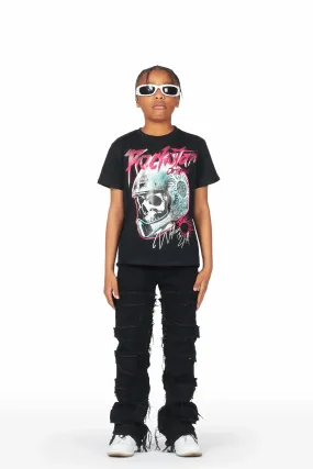 Boys Isuel Black T-Shirt/Stacked Flare Jean