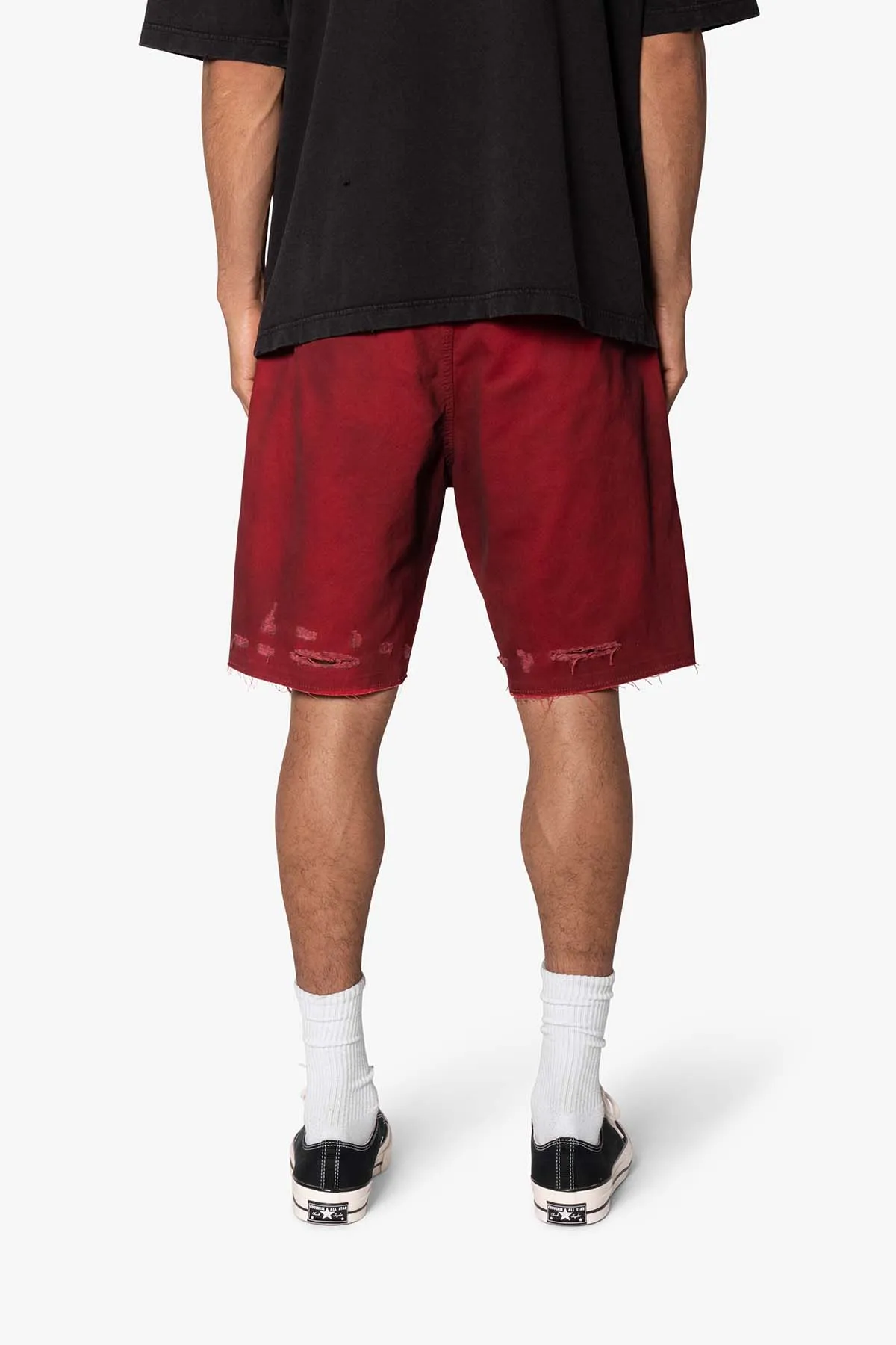 Burnt Distressed Red Denim Shorts - Red