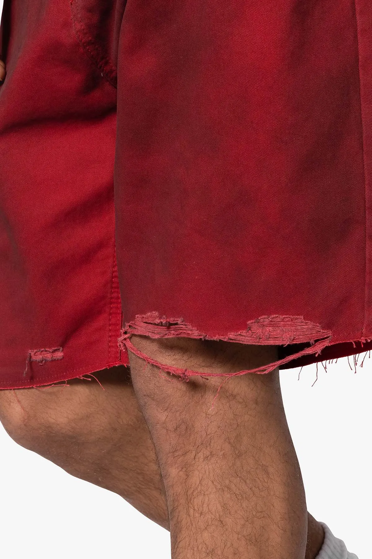 Burnt Distressed Red Denim Shorts - Red