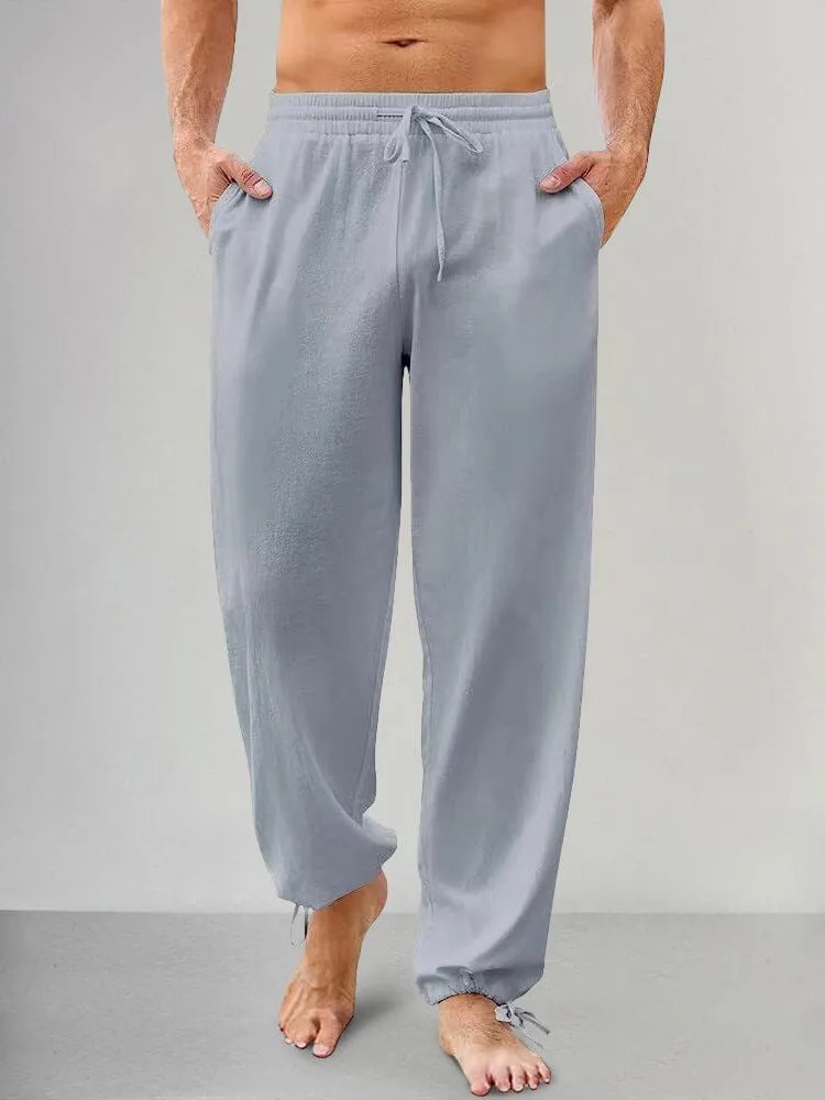 Casual Linen Style Elastic Waist Pants