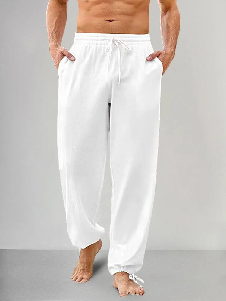 Casual Linen Style Elastic Waist Pants