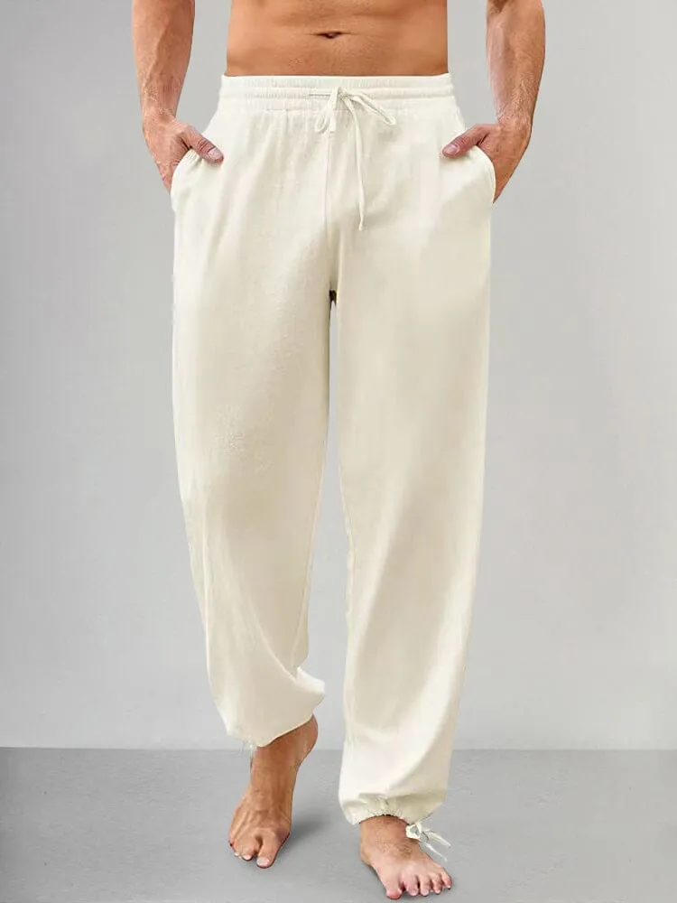 Casual Linen Style Elastic Waist Pants