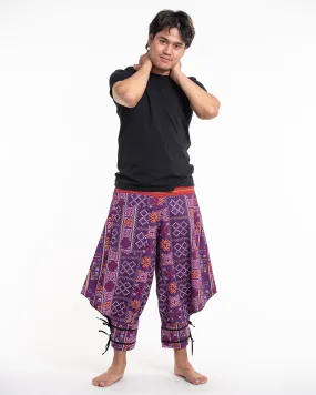 Clovers Thai Hill Tribe Fabric Men's Harem Pants with Ankle Straps in Violet