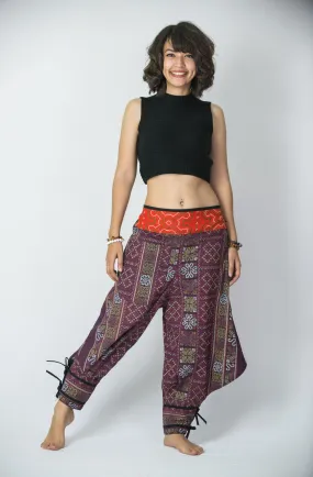 Clovers Thai Hill Tribe Fabric Women's Harem Pants with Ankle Straps in Plum