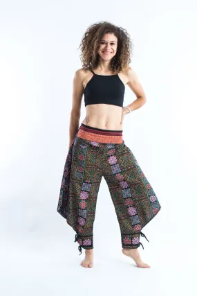 Clovers Thai Hill Tribe Fabric Women's Harem Pants with Ankle Straps in Spring Brass