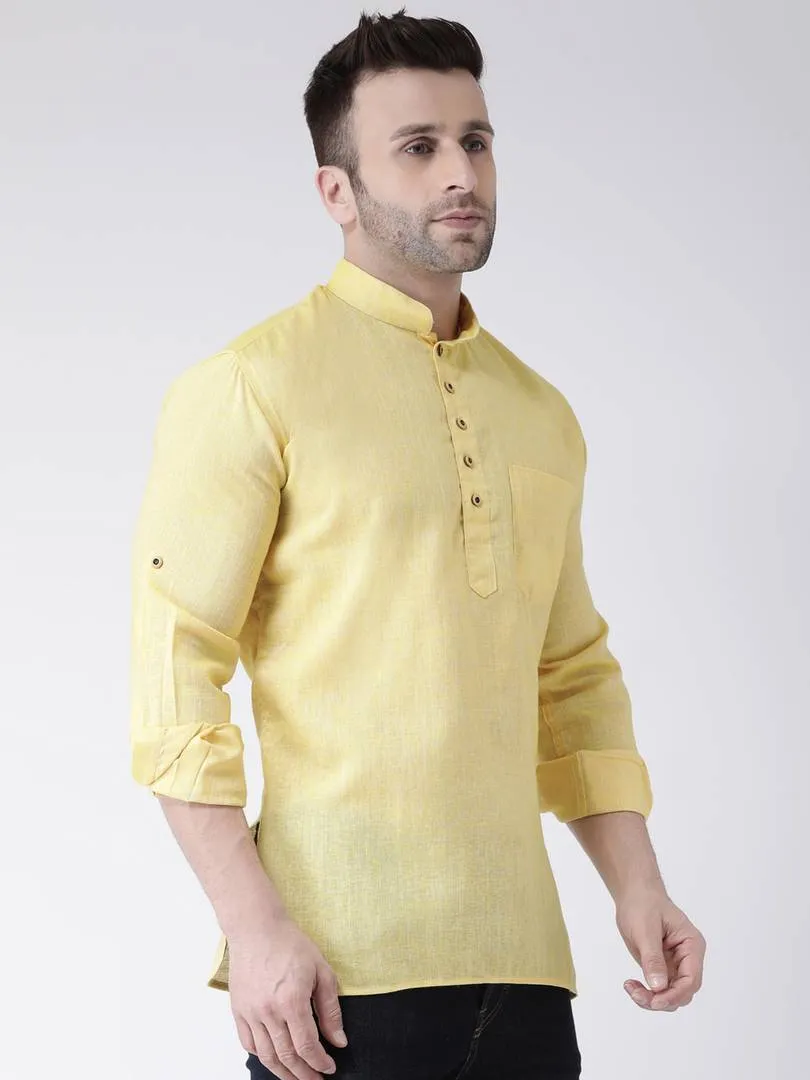 Cotton Linen Solid Short Kurta For Men