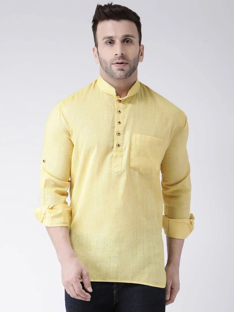 Cotton Linen Solid Short Kurta For Men