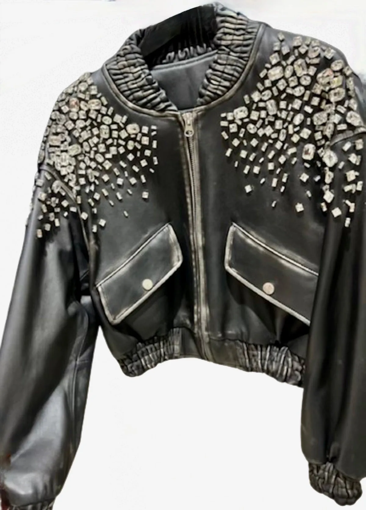 Crystal Stud Distressed Bomber