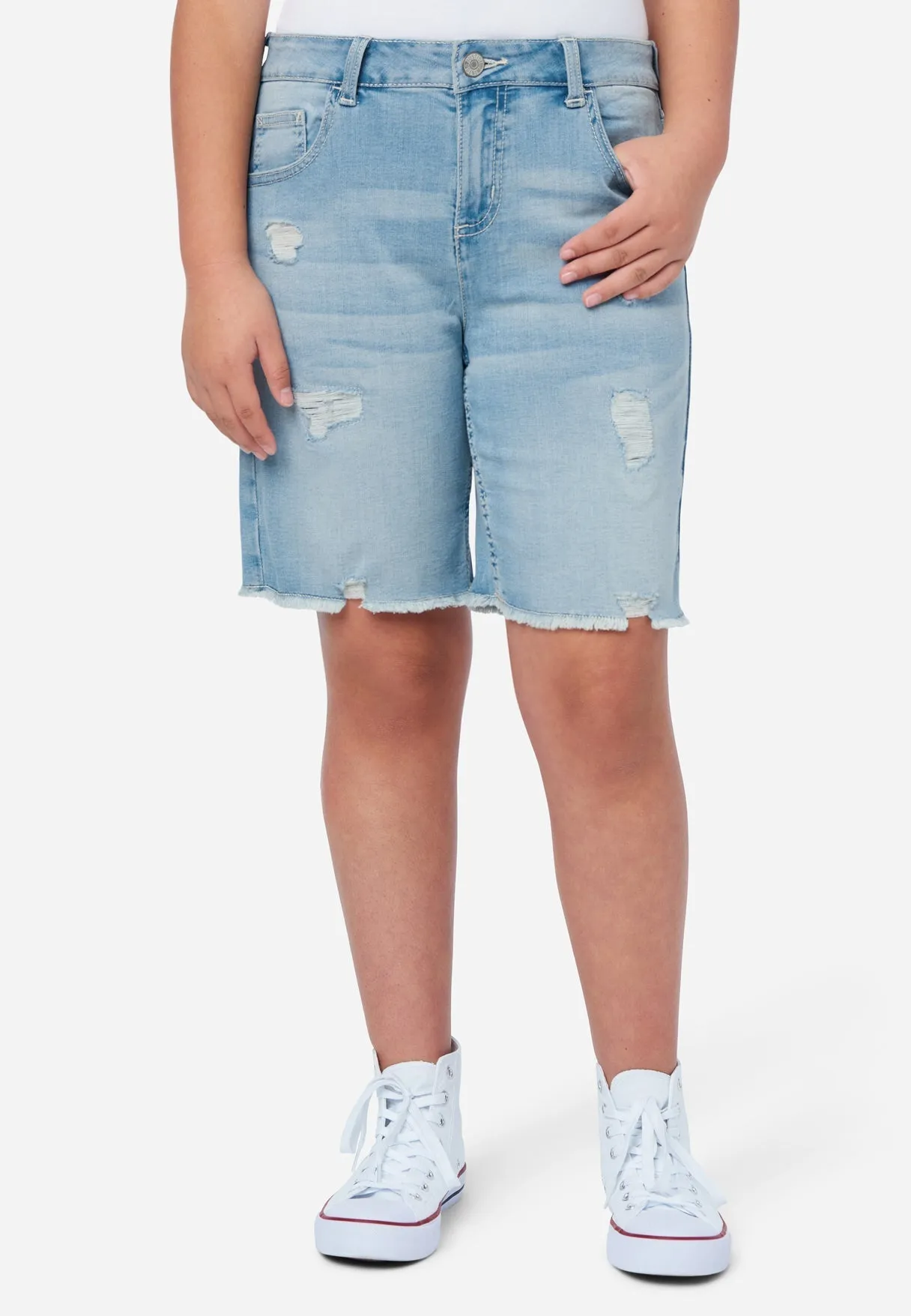 Distressed Girlfriend Bermuda Denim Shorts