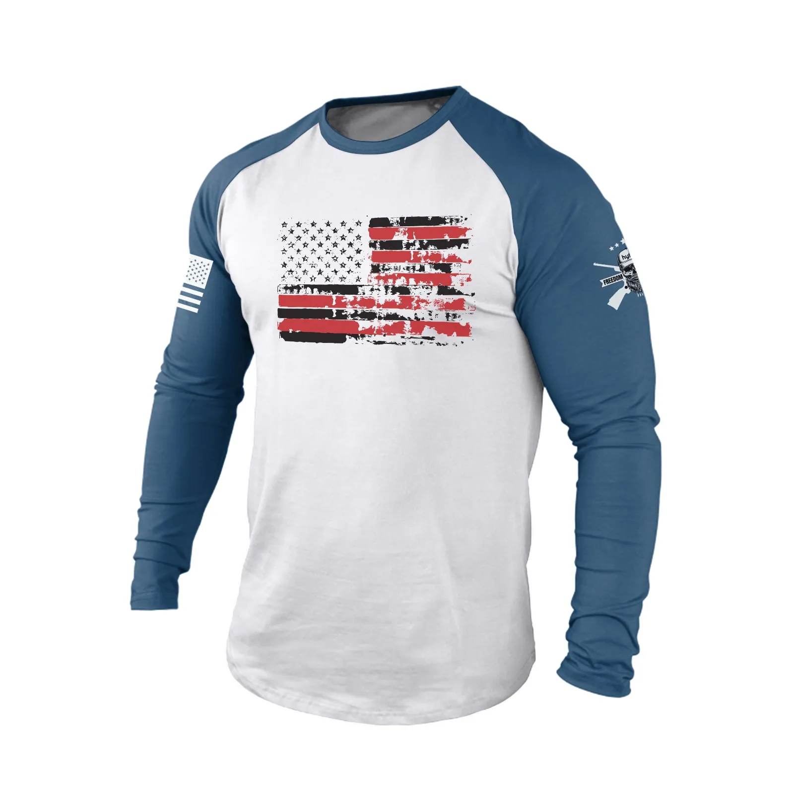 DISTRESSED USA FLAG RAGLAN GRAPHIC LONG SLEEVE T-SHIRT