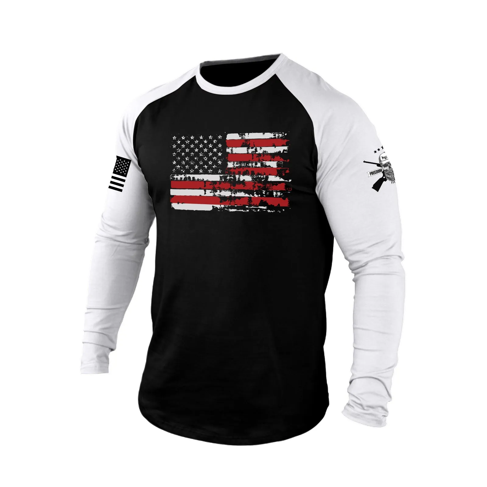 DISTRESSED USA FLAG RAGLAN GRAPHIC LONG SLEEVE T-SHIRT