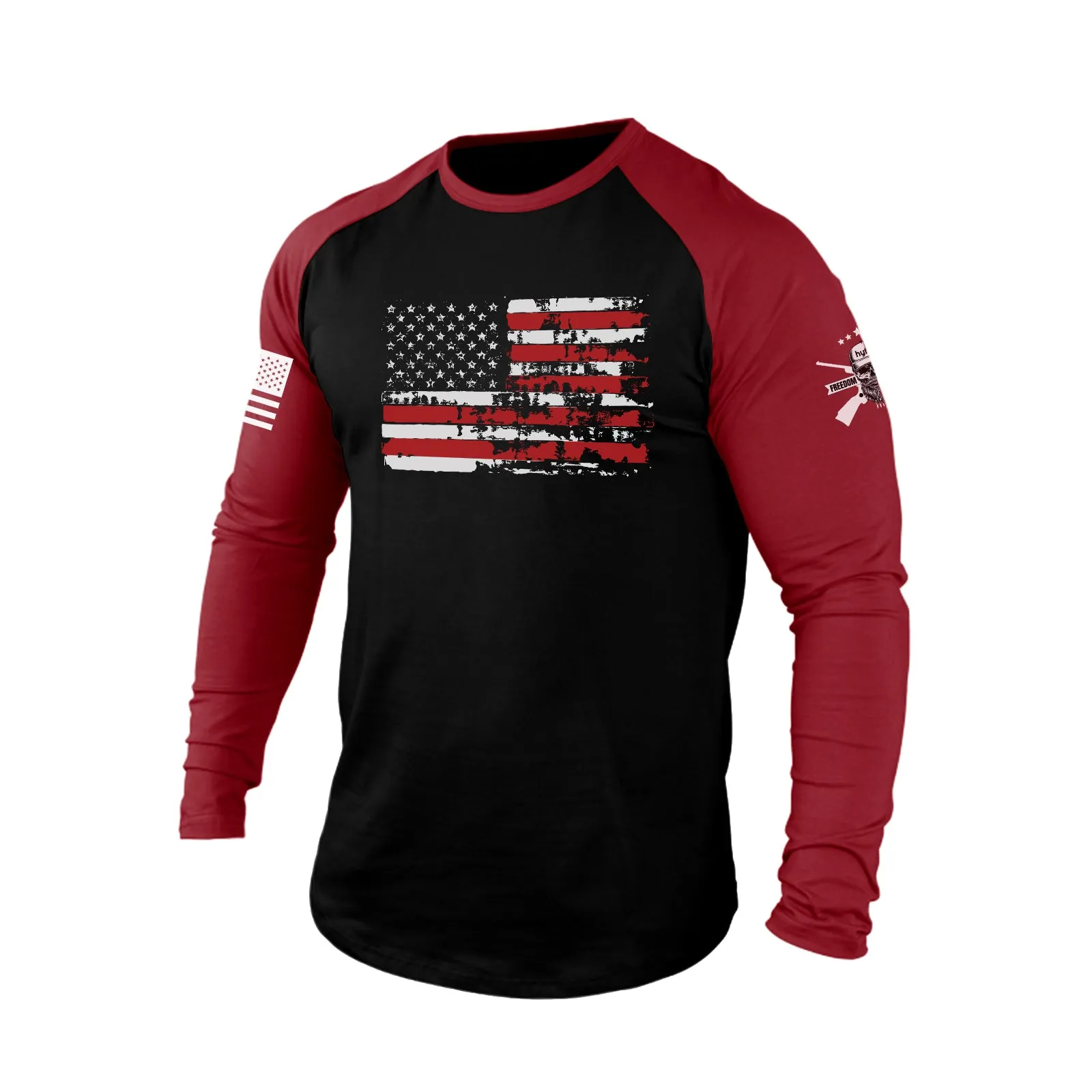 DISTRESSED USA FLAG RAGLAN GRAPHIC LONG SLEEVE T-SHIRT