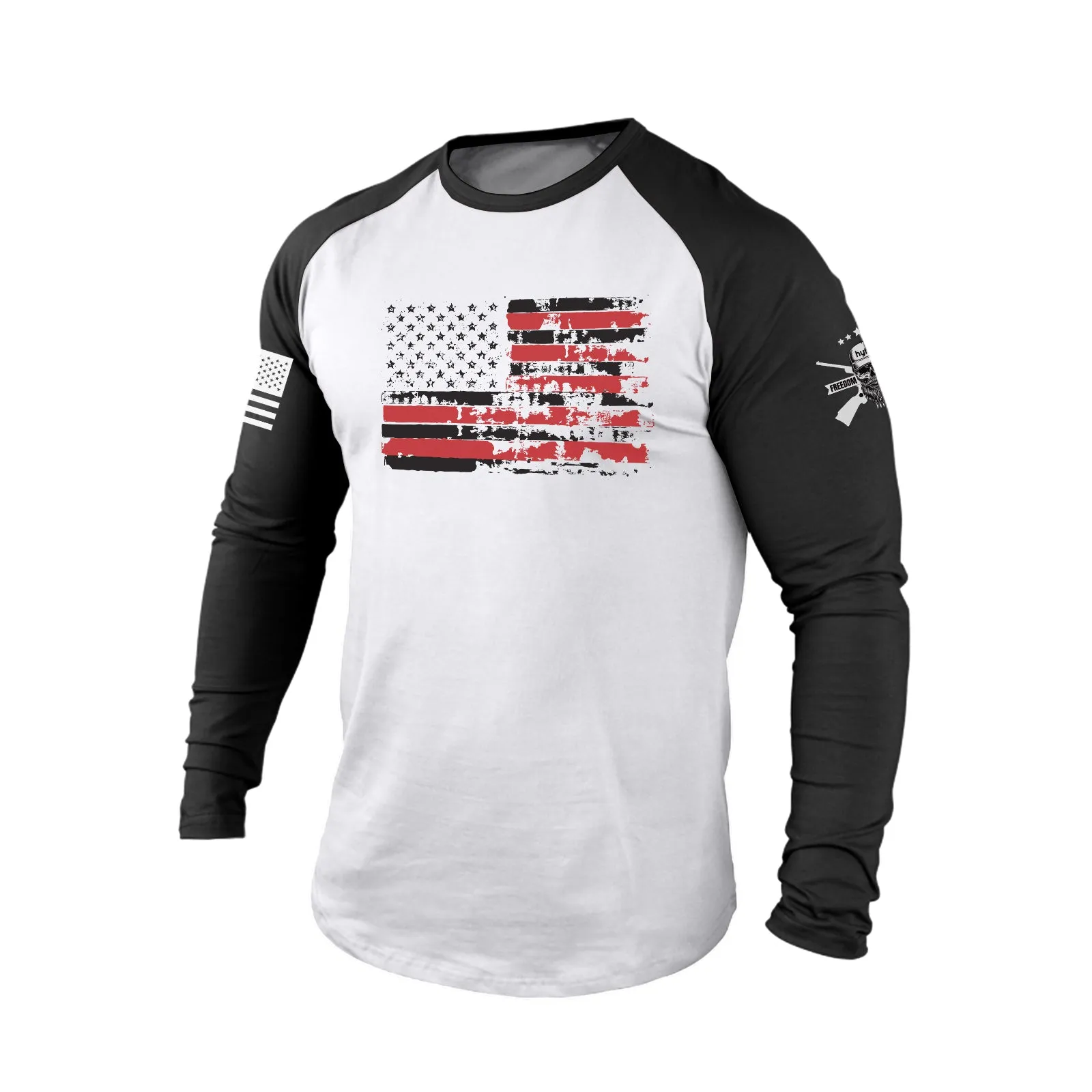 DISTRESSED USA FLAG RAGLAN GRAPHIC LONG SLEEVE T-SHIRT