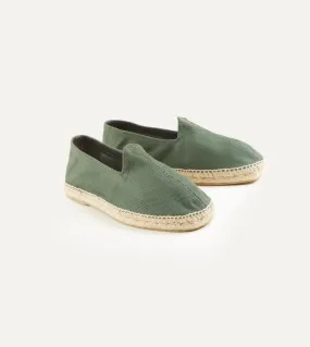 Drake's Cotton Herringbone Espadrilles / Green