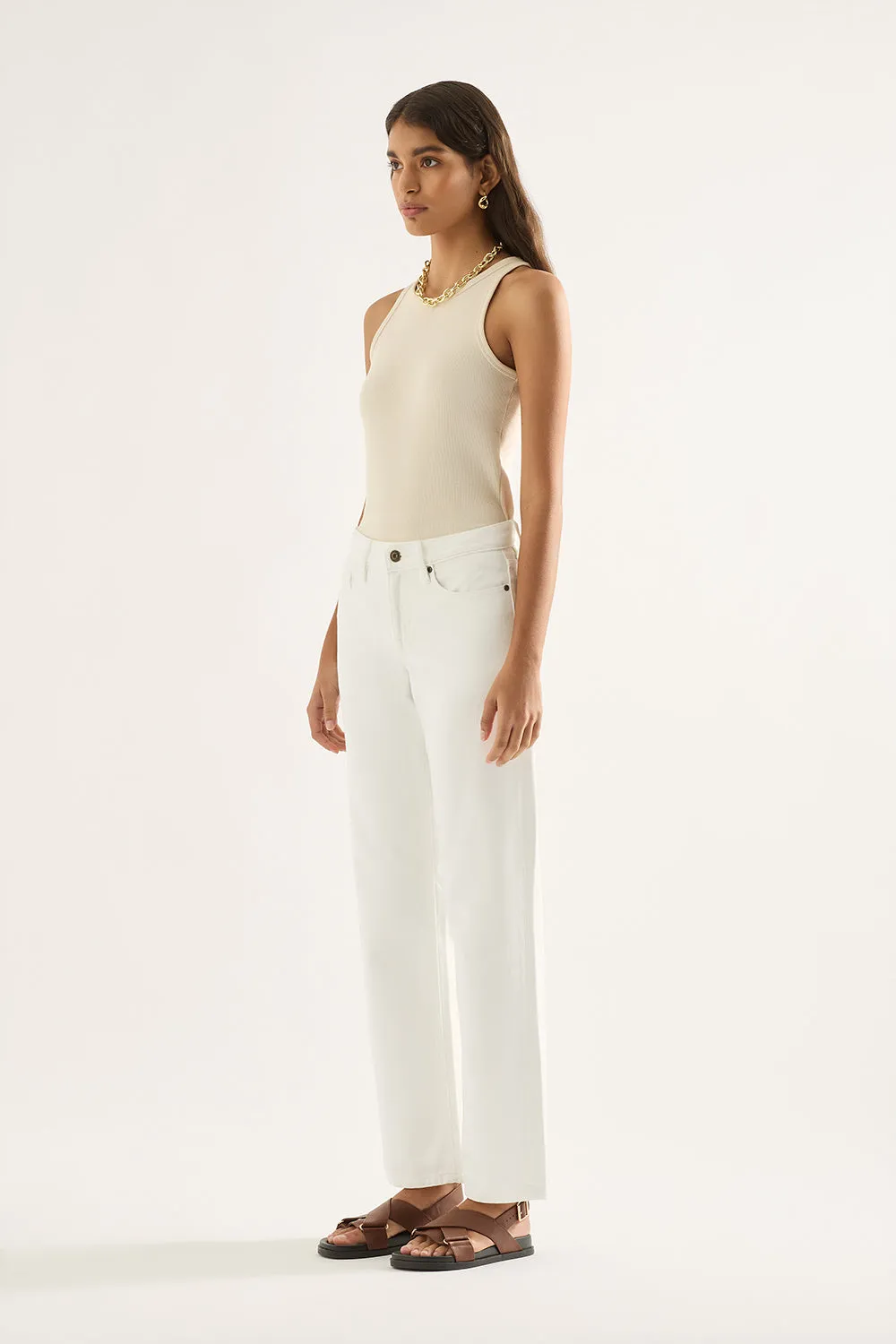 Elise Mid Straight Jean - White