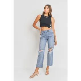 JUST USA Cropped Distressed Straight Denim