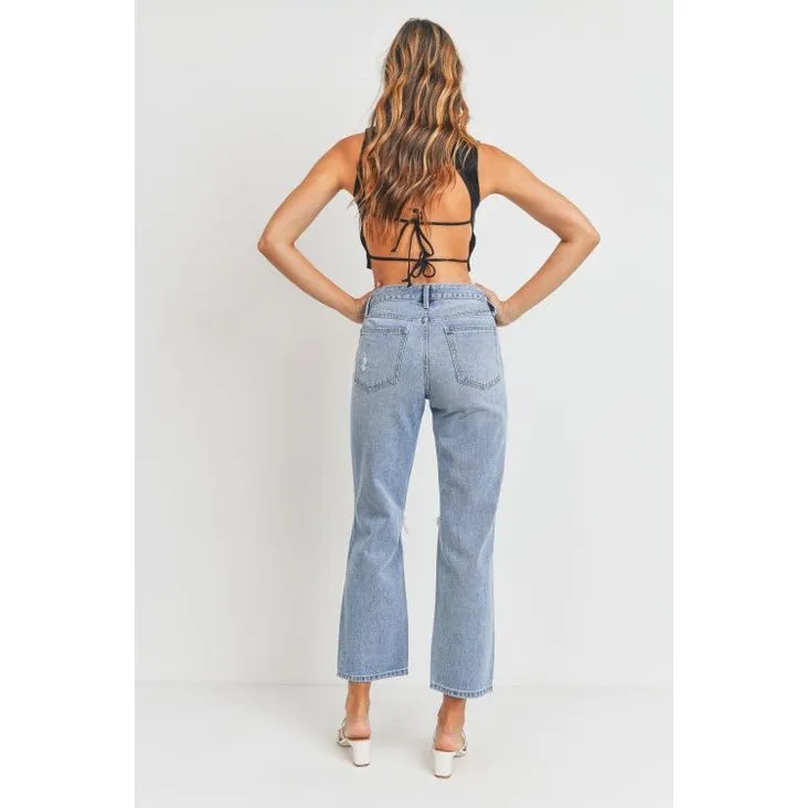 JUST USA Cropped Distressed Straight Denim