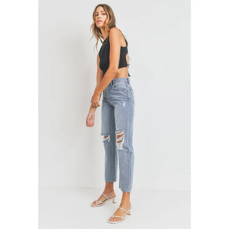 JUST USA Cropped Distressed Straight Denim