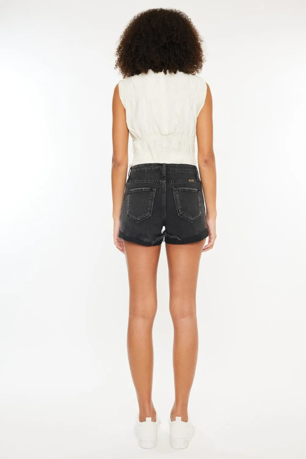 Kancan High Waist Distressed Denim Shorts in Black