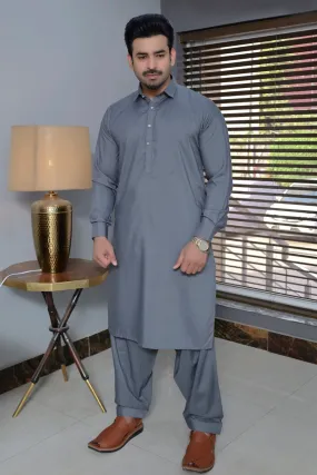 Men Blended Wash-n-Wear Kameez Shalwar Grey