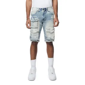 Rip & Repair Cargo Jean Shorts - Bergen Blue