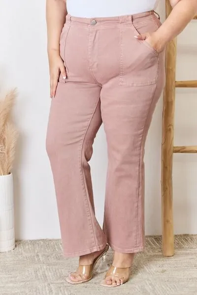 RISEN High Rise Ankle Flare Jeans in Mauve