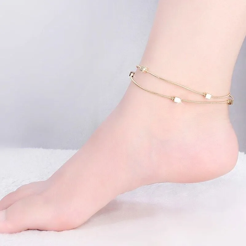 Silver Sterling Two Layers Star Anklet For Women