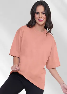 Solid Women Oversized T-Shirt - Salmon Pink