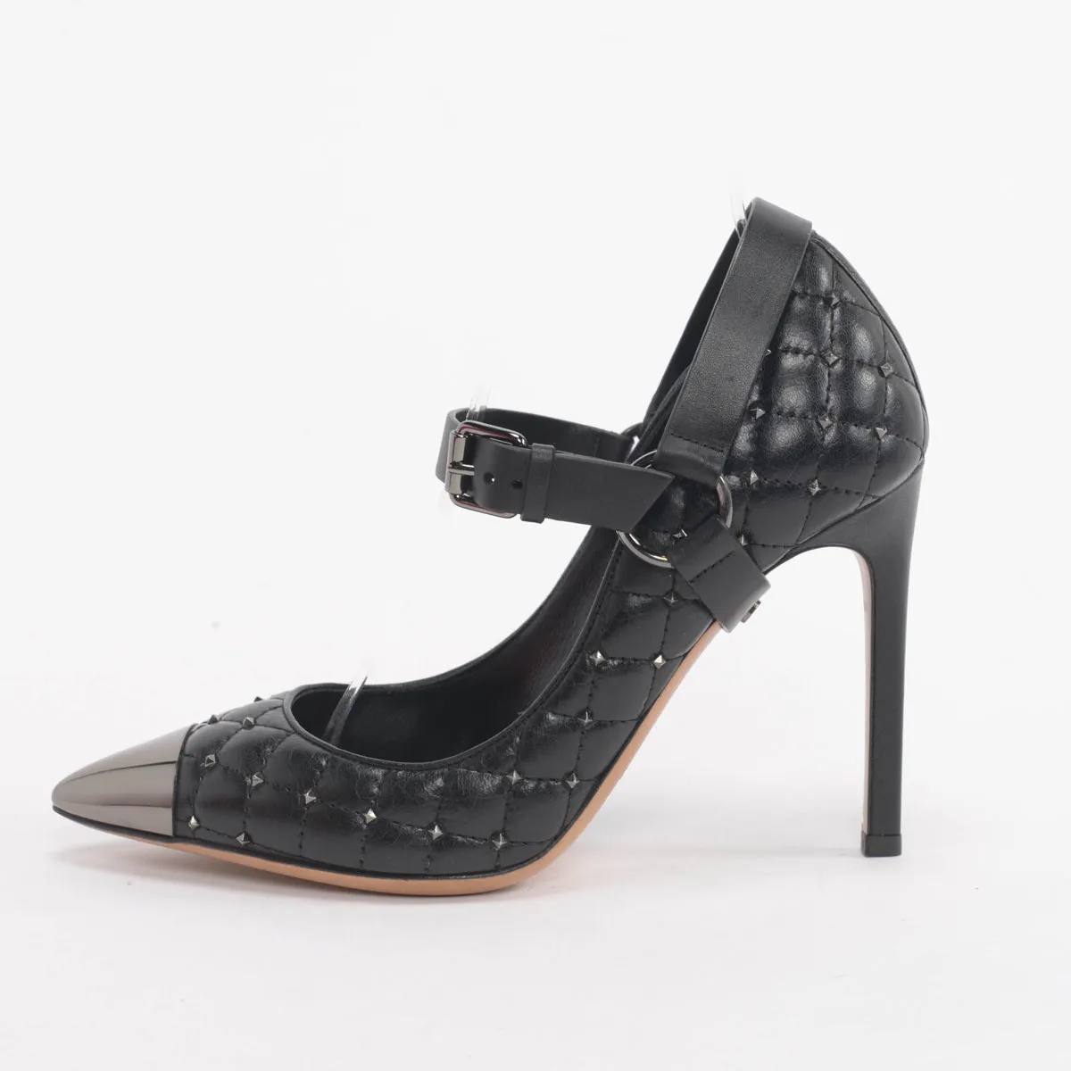 Valentino Black Distressed Leather Rockstud Mary Jane Pumps 35