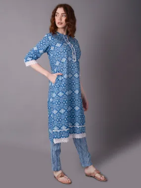 Women Blue Aztech Printed Kurta With Trouser