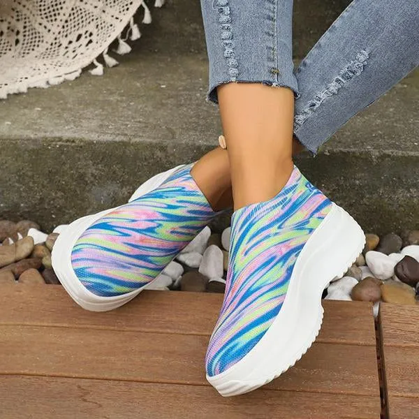 Women's Casual Color Gradient Fly Woven Platform Sneakers 31078814S