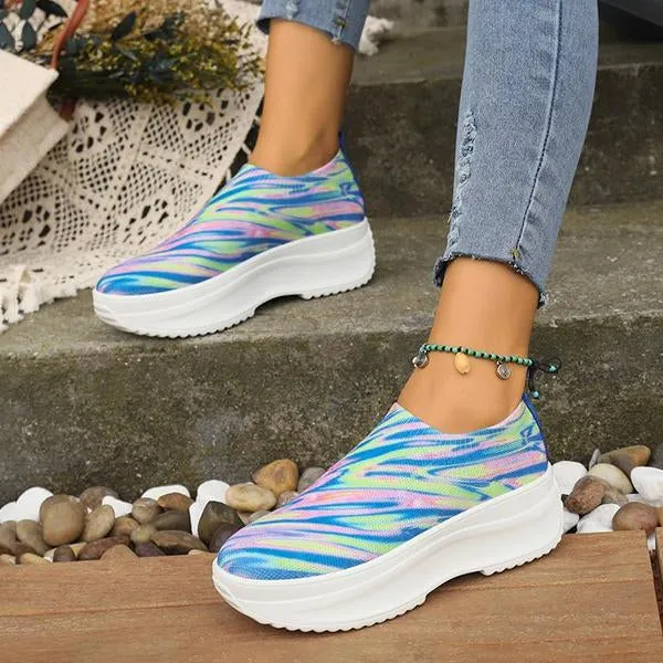 Women's Casual Color Gradient Fly Woven Platform Sneakers 31078814S