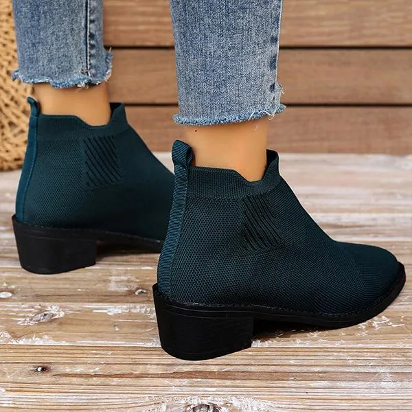 Women's Casual Flyknit Thick Heel Pointed Toe Ankle Boots 45432432S